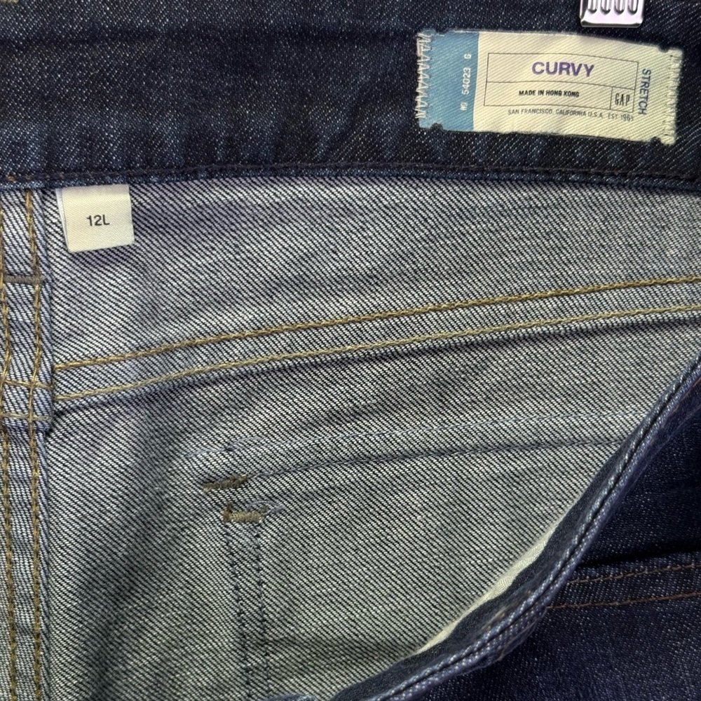 Gap Women's Curvy Flare Long Dark Blue Denim Stretch Jeans Size 12L - Picture 5 of 7